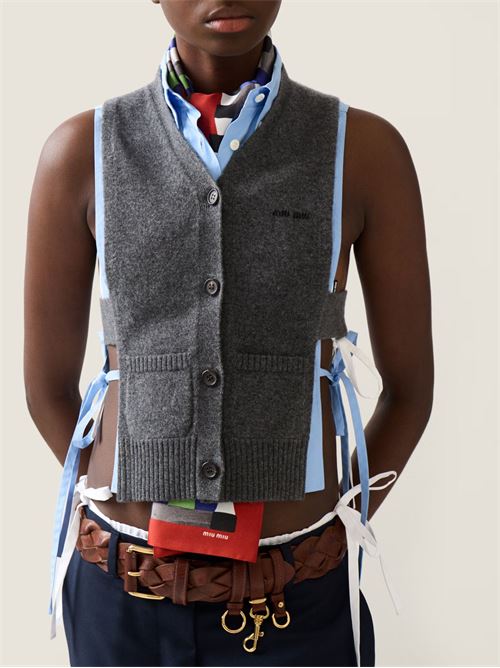 Cardigan vest with logo MIU MIU | MMV38019RLF0480